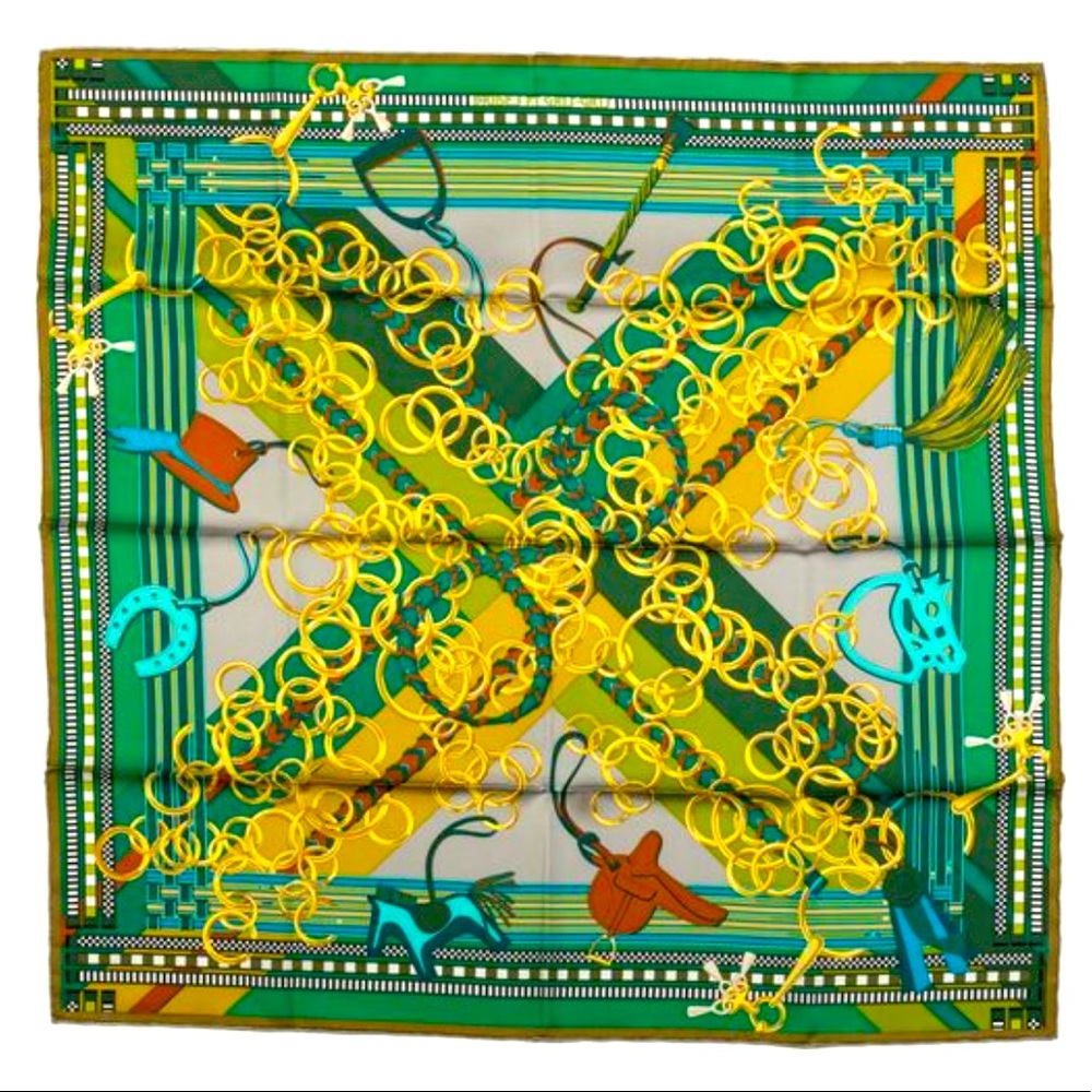 Hermès Bag Charms Green Silk Scarf